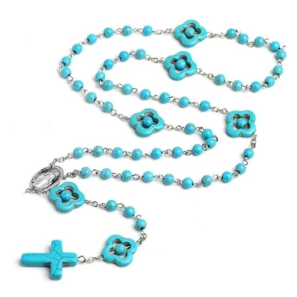 Source Unknown Jewelry - Turquoise Catholic Rosary Cross Religious Praying Fashion Necklace NWOT